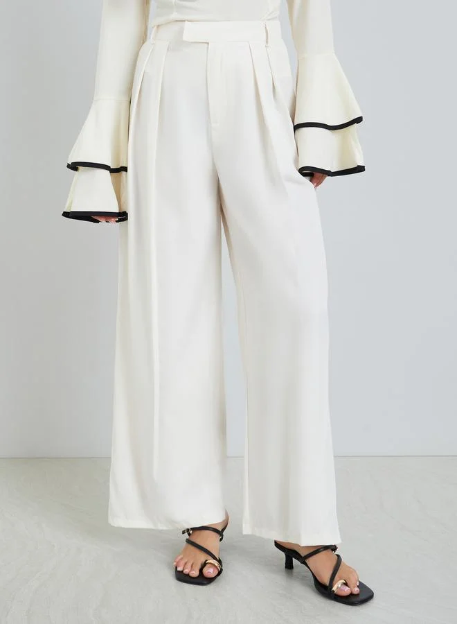 Styli Women Cream Wide Leg Trousers